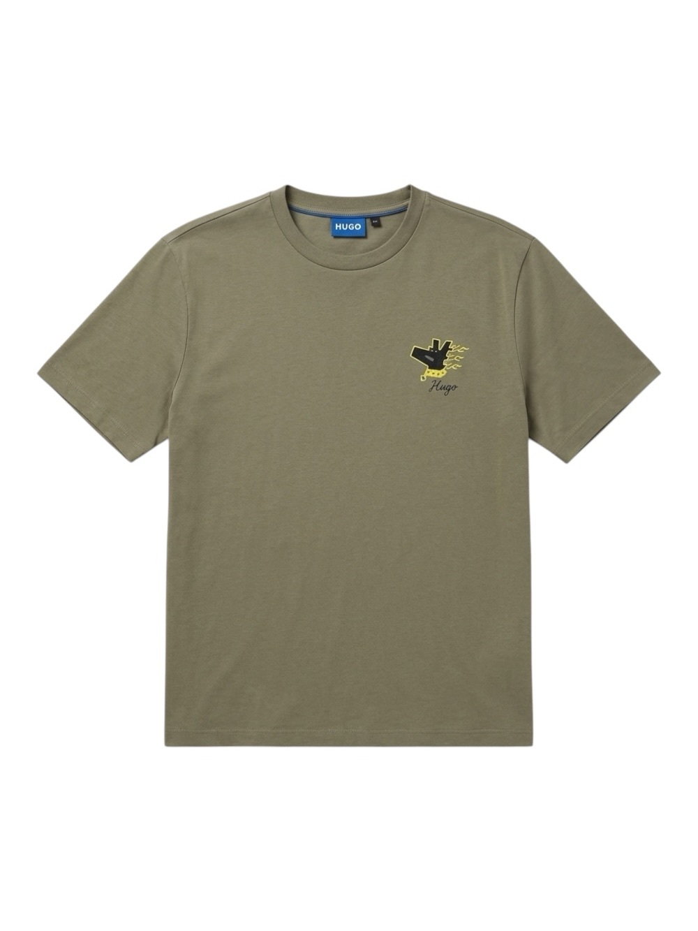 HUGO Olive Green Short Sleeve Crewneck with Yellow Logo